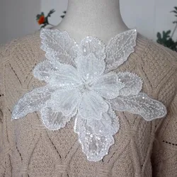 White multi-layer sequin beaded three-dimensional flower DIY clothing decoration Sweater coat accessories