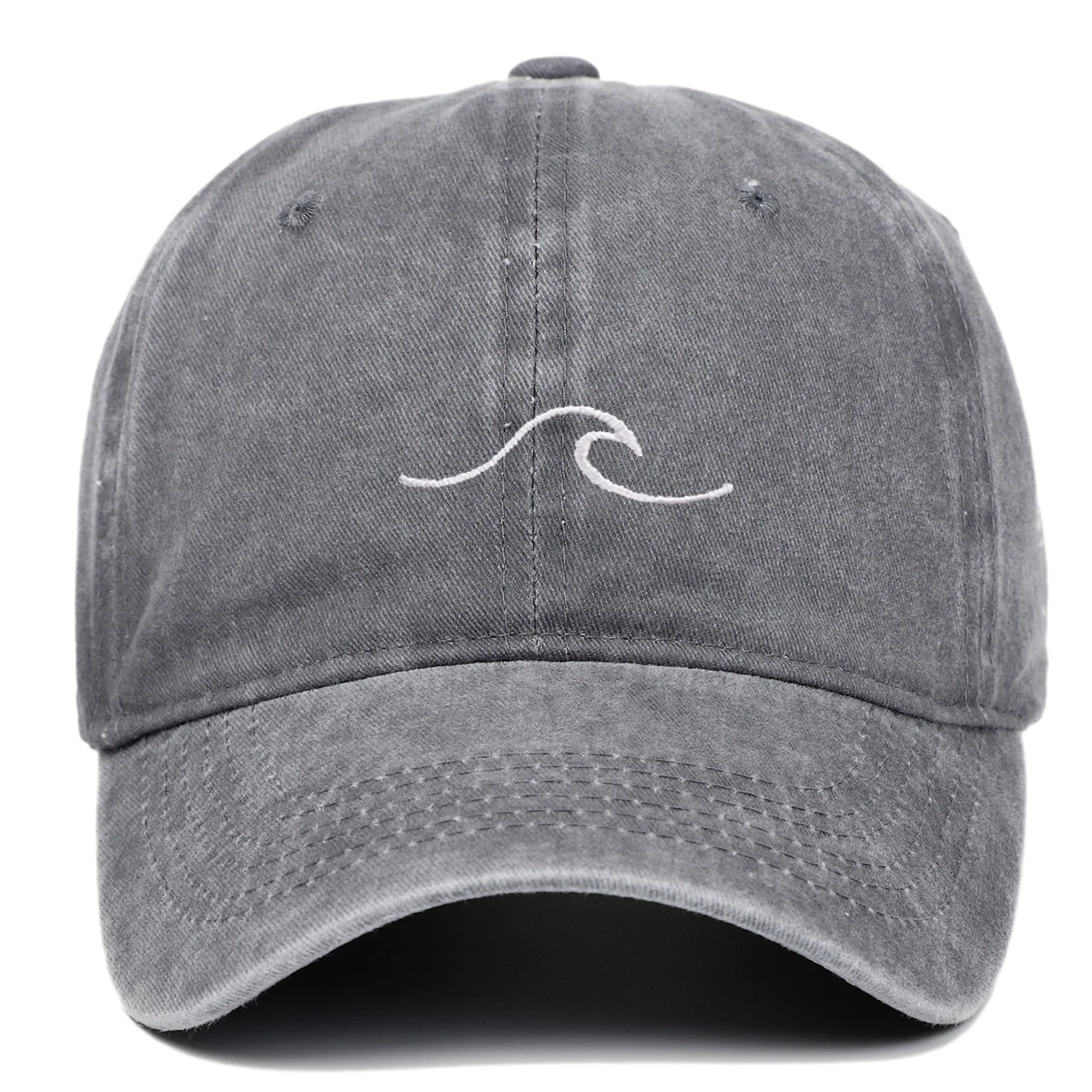 

Wave pattern embroidered baseball cap, solid color washed retro hat, men's and women's hip-hop sun hat, travel
