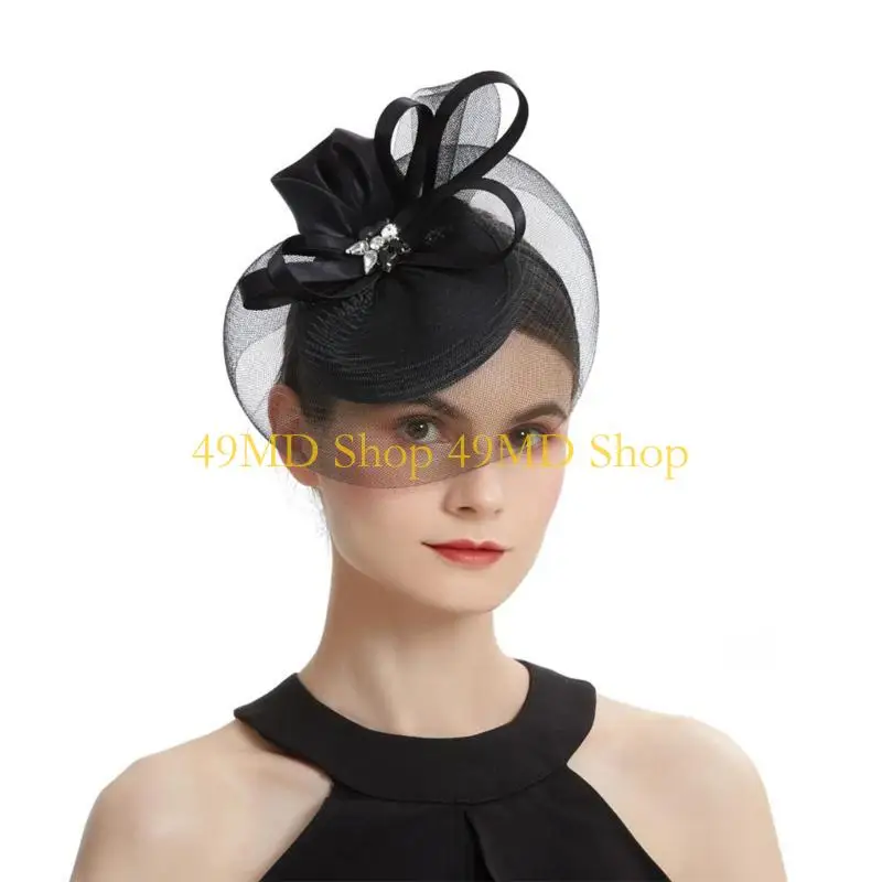 49MD Delicate Fascinator Hair Ornament Dark Detail Traditional Bridal Accessory