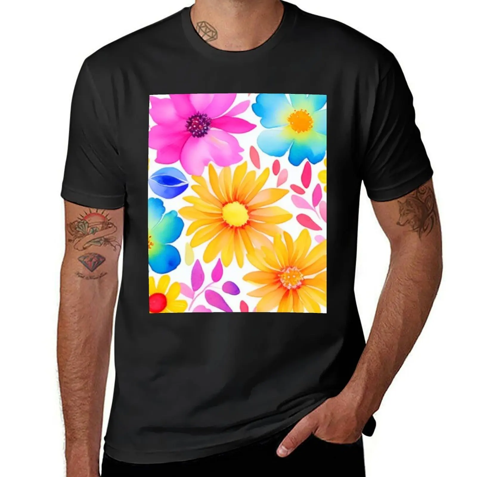 

Watercolor Floral Delight T-Shirt summer tops plain mens clothes