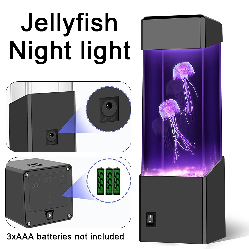 LED Jellyfish Tank Night Light Color Changing Table Lamp Aquarium Electric Mood Lava Lamp for Children Home Room Decoration