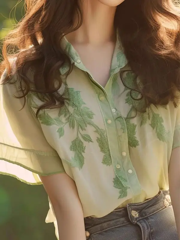 

Fashionable Chiffon Short-sleeved Top Women Summer