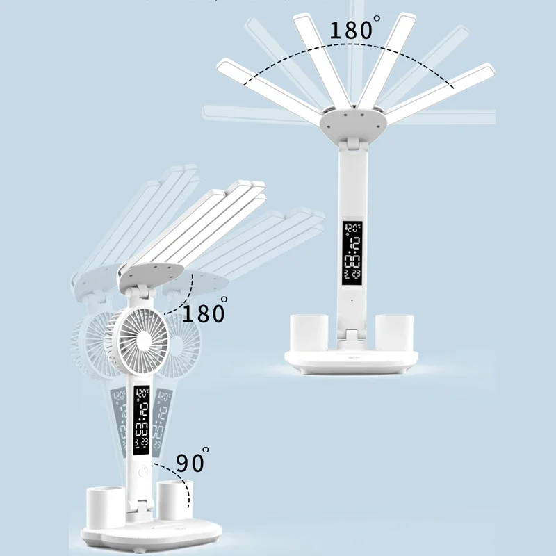 Imagem -06 - Lâmpada de Mesa Multifunções Dobrável com Ventilador Calendário Relógio Usb Recarregável Cores Lâmpada de Leitura 3in