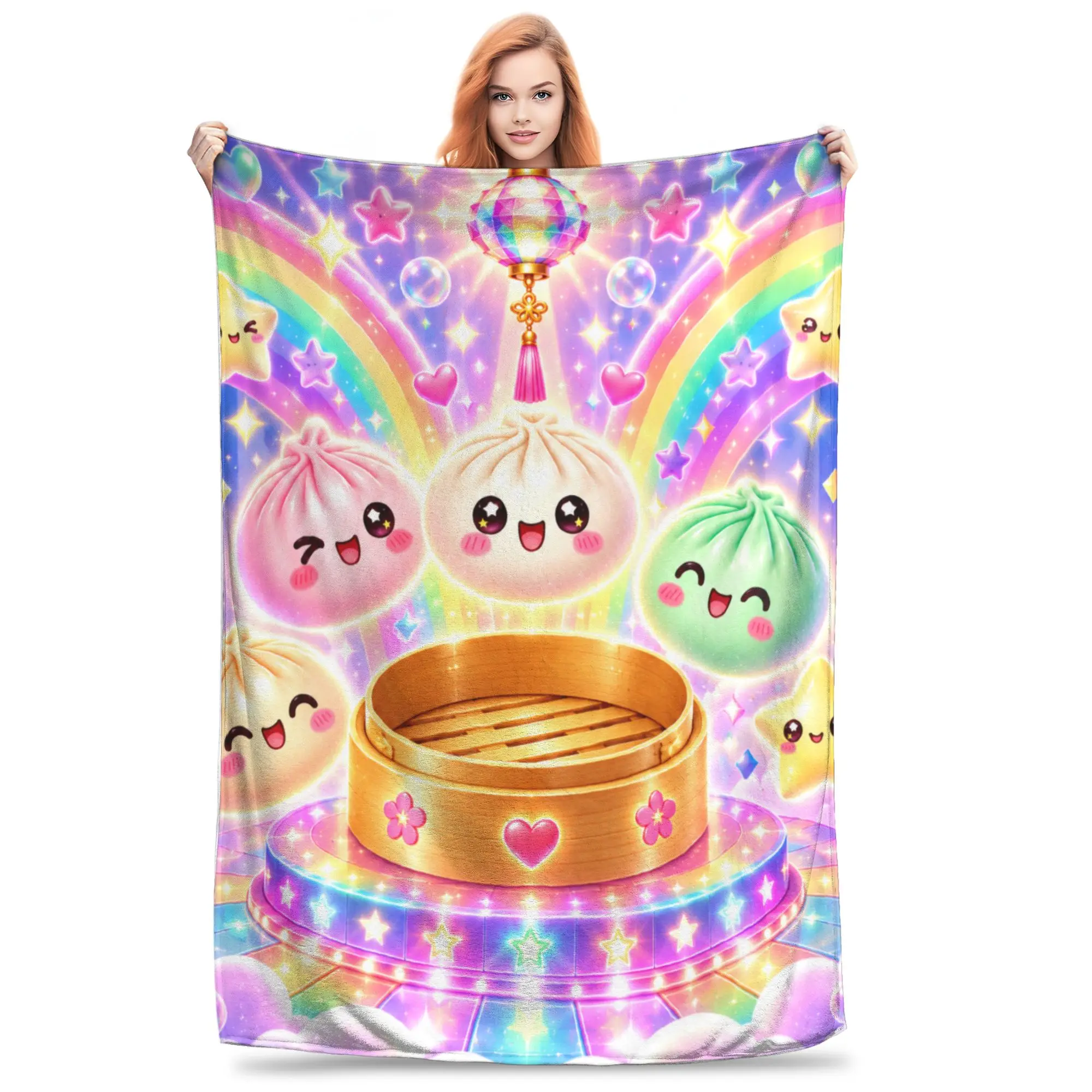 1PC Food in Sky Blanket Throw Blanket Rainbow Disco Ball Cartoon Print Cozy Fleece Novelty Warm Blanket All Season Gift