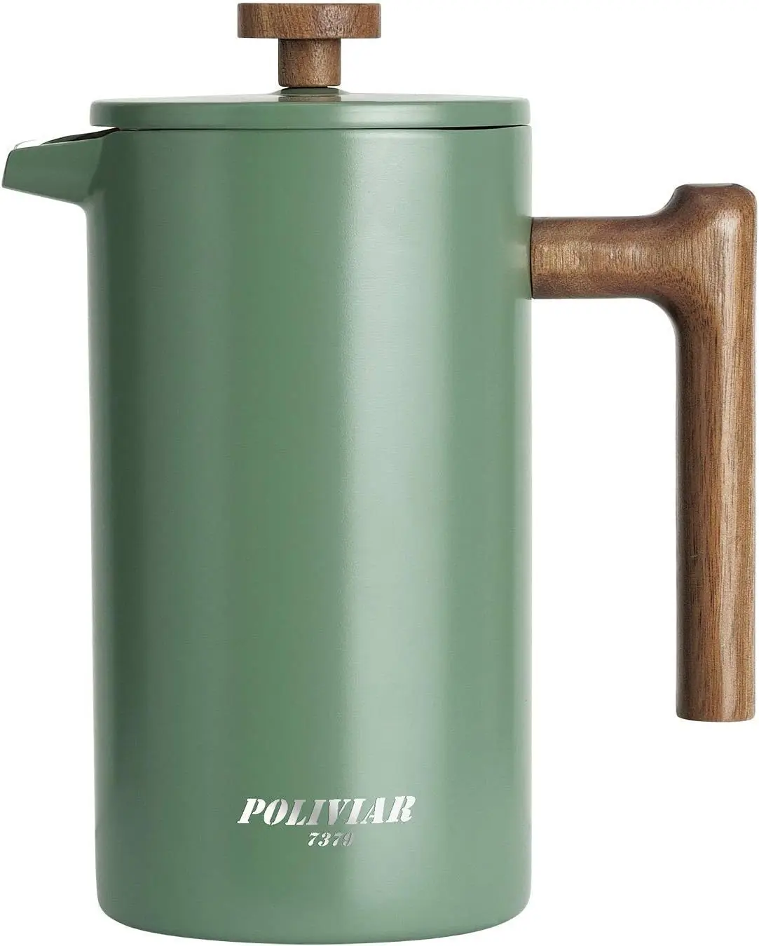 2PCS POLIVIAR French Press Coffee Maker, 34 oz Coffee Press with Teak Wood Handle, Double Wall Insulation & Dual-Filter Screen,