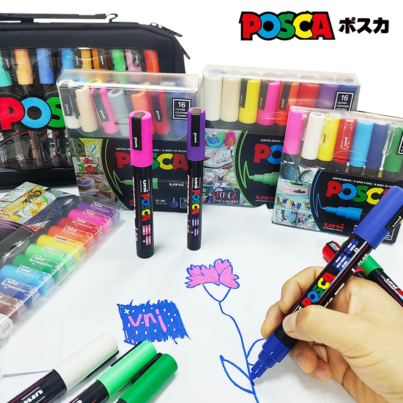 

Набор акриловых маркеров UNI Mitsubishi POSCA, многоцветные ручки для рисования граффити PC-1M/3M/5M 8K для художников и детей, подарки на день рождения