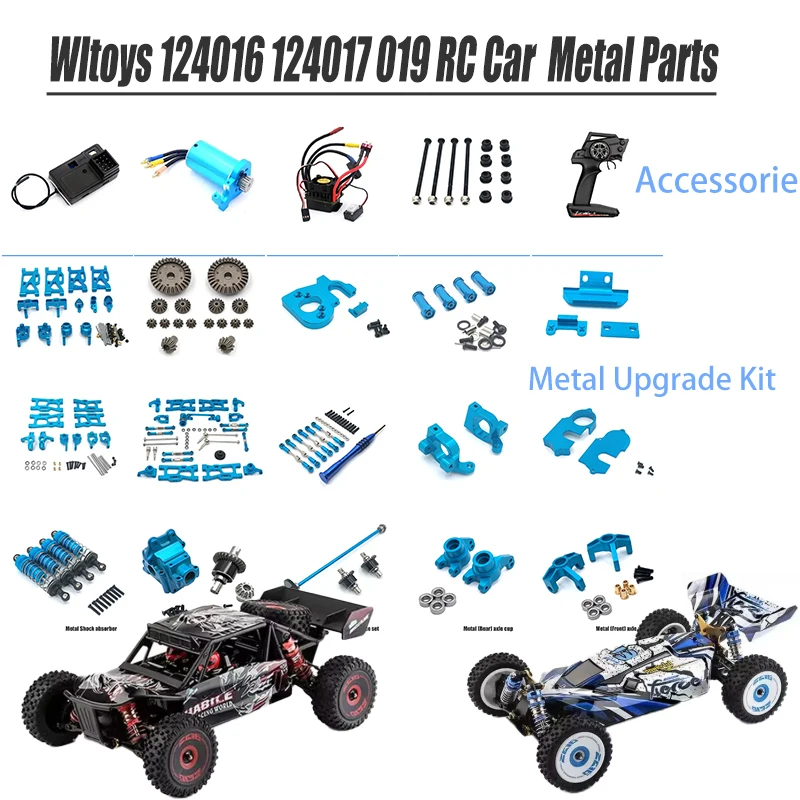 Wltoys 124016 124017 019 RC Car Upgrade Metal Retrofit Kit - Tie Rod Tail Column Housing Motor Gear Dog Bone Differential Par