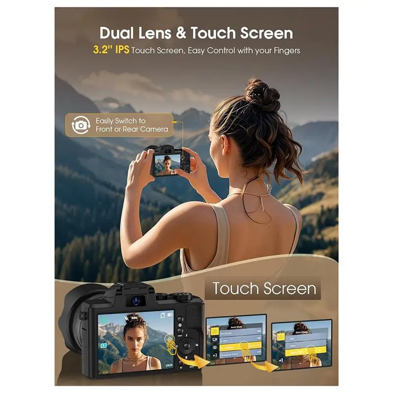 كاميرا رقمية بدقة 88 ميجابكسل 8K، كاميرات تصوير ضبط تلقائي للصورة مع واي فاي وشاشة تعمل باللمس، جهاز تسجيل مدونة فيديو بتكبير 16X