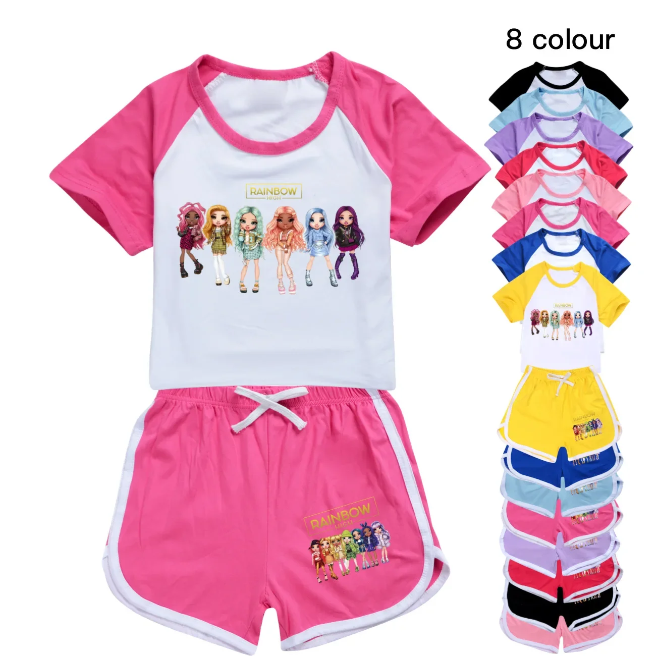 

New Fashion T-shirt Shorts Casual Sports Suit Kids rainbow high Boutique Clothing Wholesale Baby Girl Tops Set Boys Tshirt3416