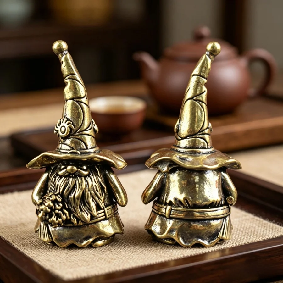 Vintage Copper Gnome Wizard Statue Halloween Desktop Decor Creative Present