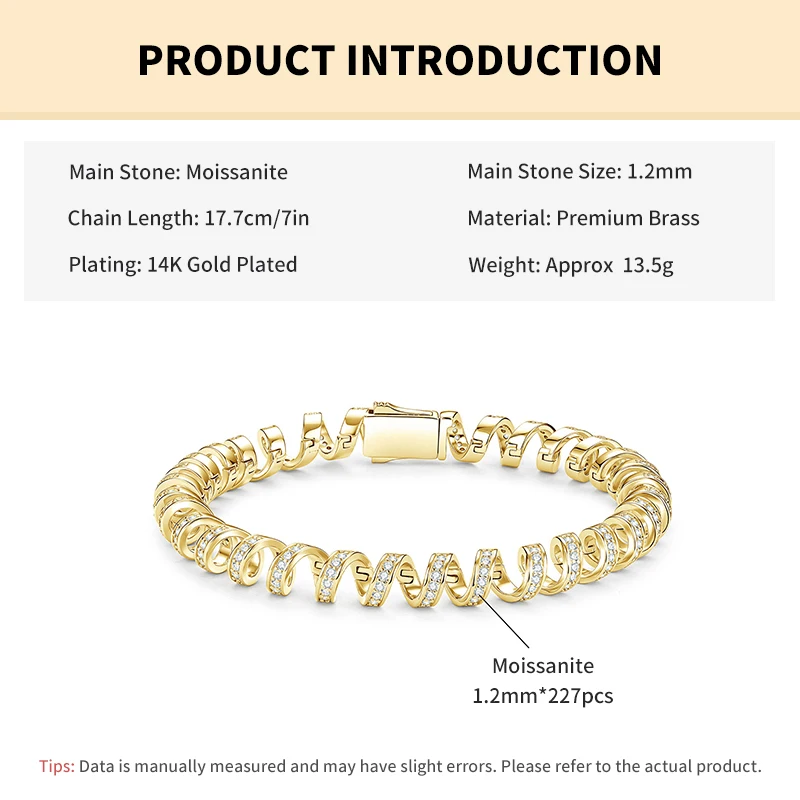 Rrjzz D-Color Full Moissanite Light Luxury Spiral Niche Armband Einzigartige Charm-Armbänder für Frauen, Geburtstag, täglicher Schmuck, Geschenke – Detail 1