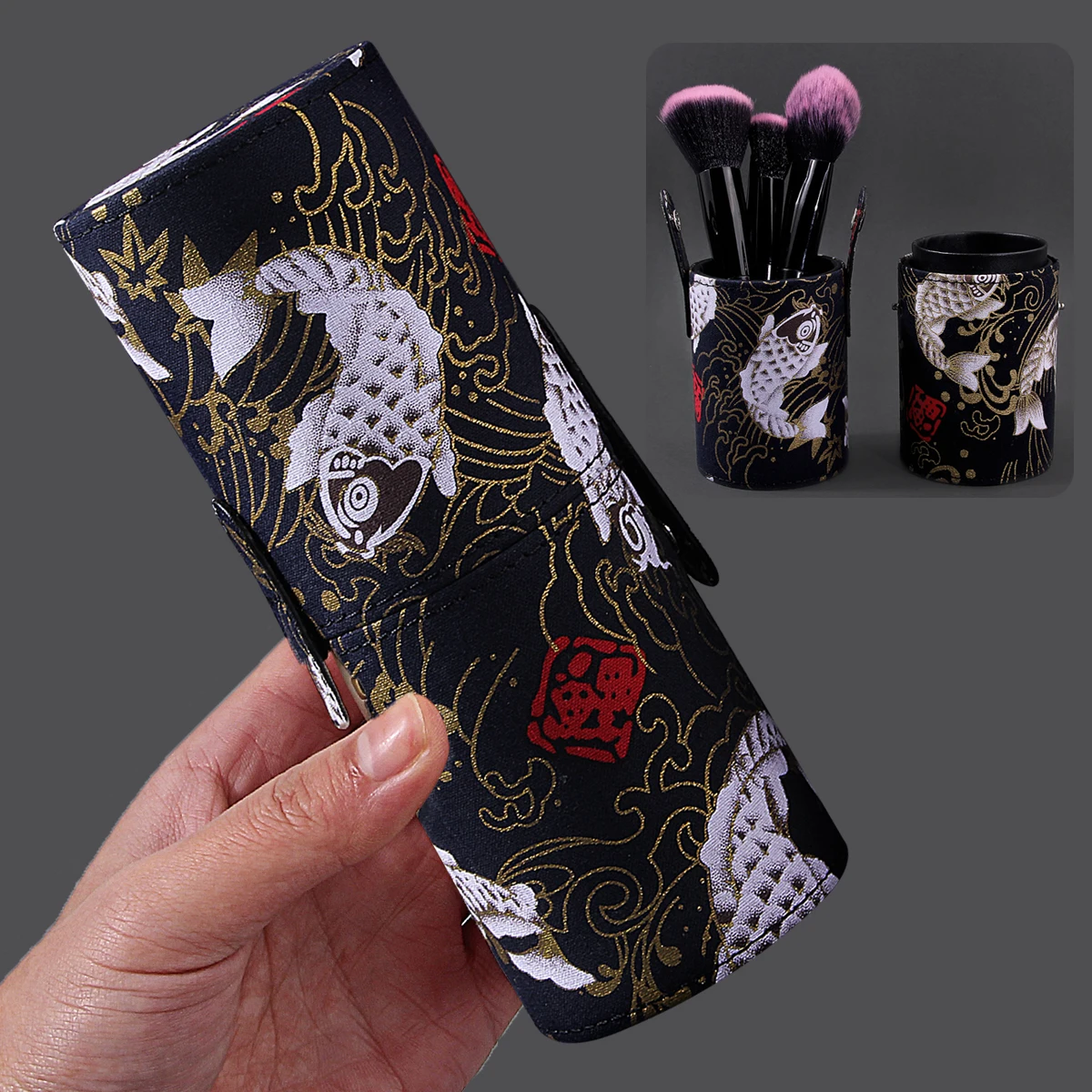 Bonne chance koi poisson seau de rangement pour pinceaux de maquillage, boîte de rangement pour rouge à lèvres et crayons à sourcils de bureau, porte-stylo de rangement pour ombre à paupières