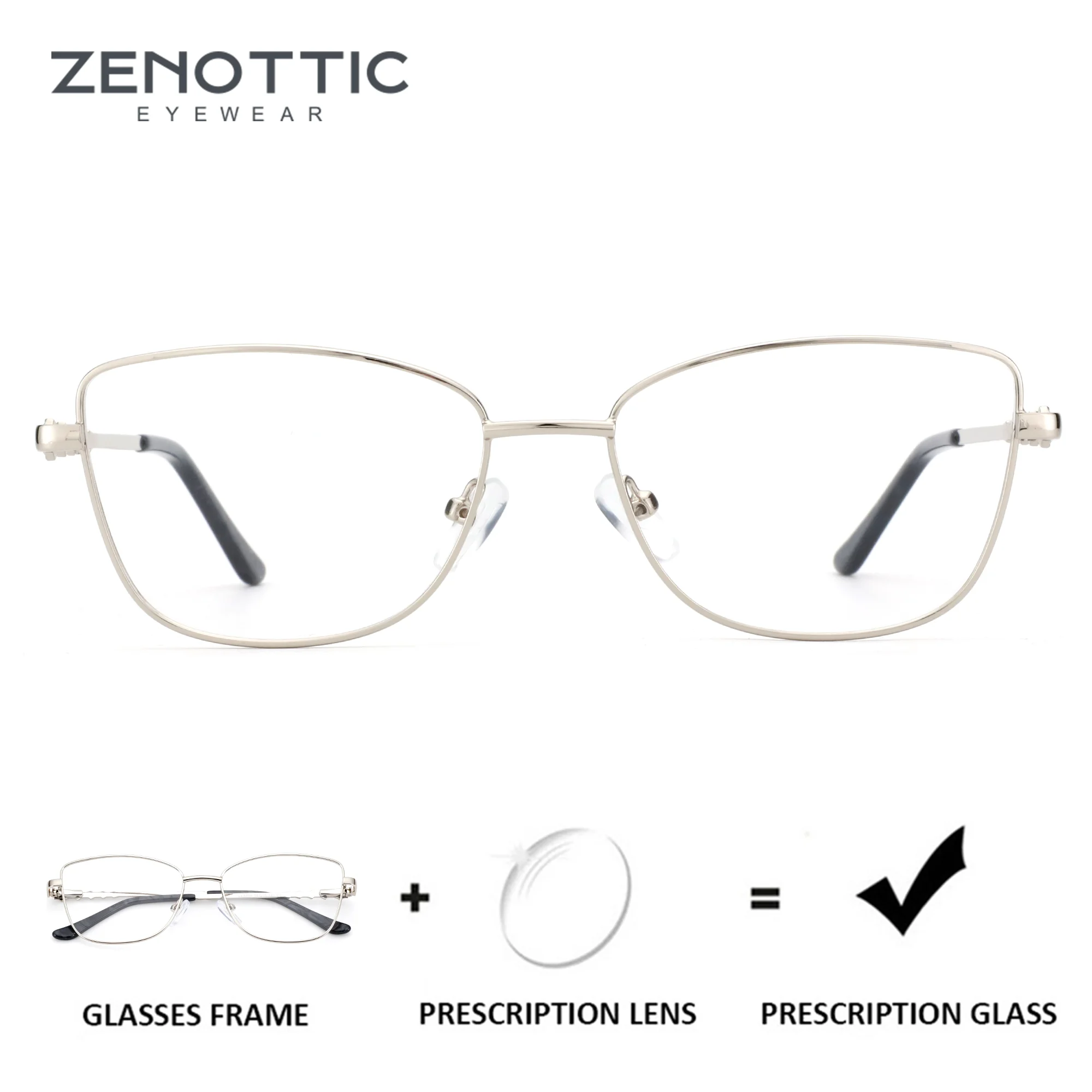 

ZENOTTIC (размер M) 2025, очки «кошачий глаз», женские оптические очки для высококачественного металла, фотохромные очки с защитой от синего света