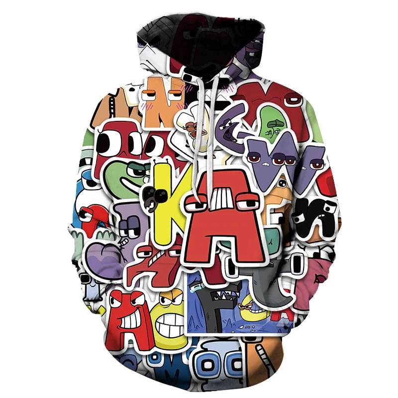 

Funny Alphabet 3D Print Hoodie Cartoon Letter Pullovers Boy Tracksuit Harajuku Sweatshirt Girl Anime Clothes Chilren Tops Hoody