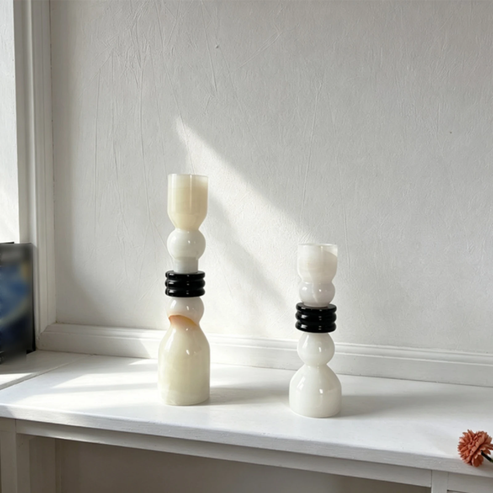 Stone Candle Holder Elegant Sculptural Candlestick Tabletop Accent Statement Decor Minimalist for Living Room, Entryway Console