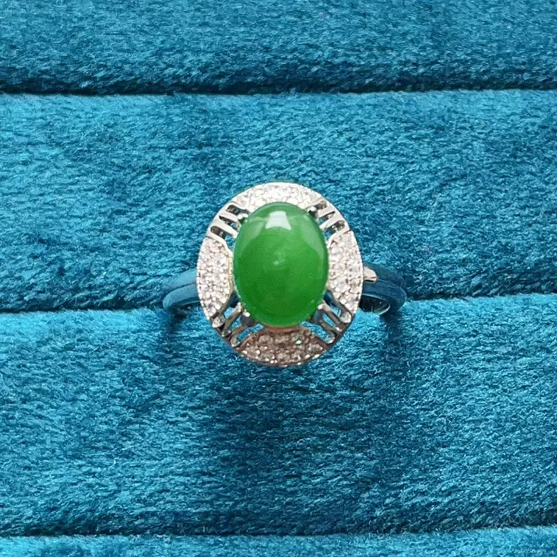 

Natural Jade 925 Silver Ring for Women 7mm*9mm 2ct Hot Selling Green Jade Ring for men 18K Gold Plated Jewelry