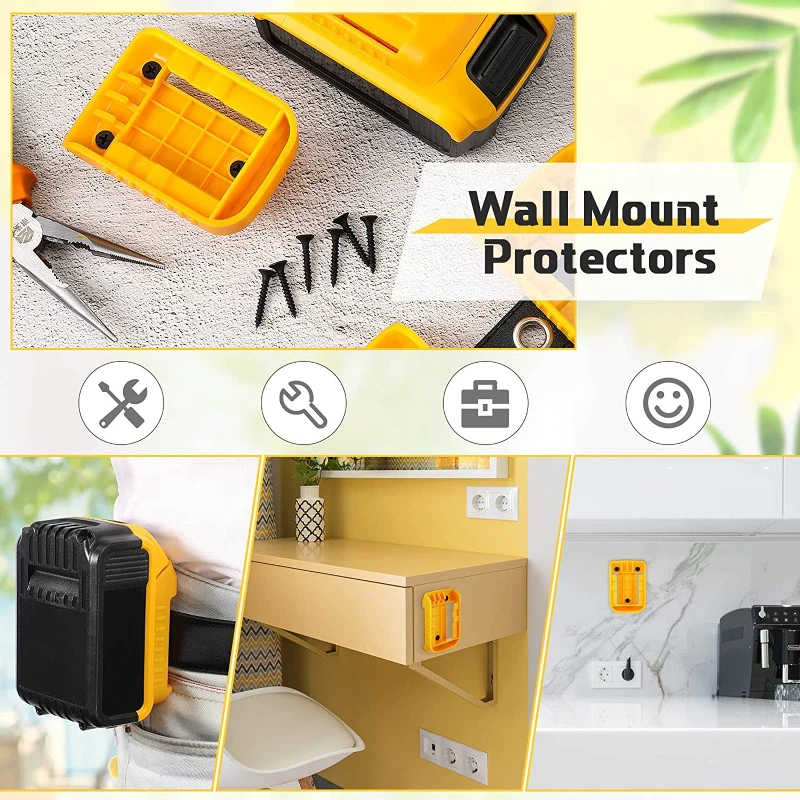 1/2/3pcs for Dewalt 18V 20V 60V Battery Holder Wall Storage Mounts Stander Mount Display Hanger Dock Battery Belt Buckle Yellow