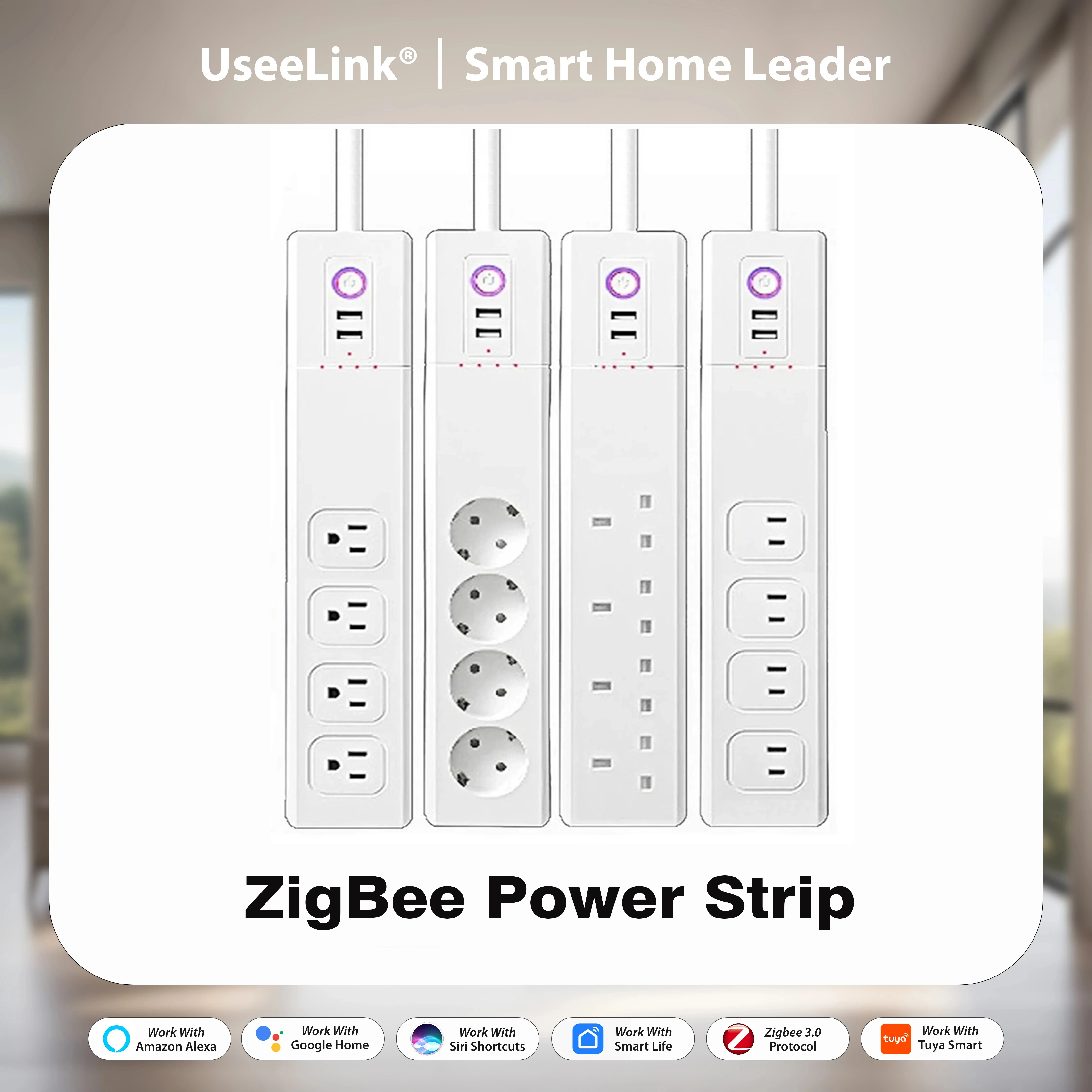 Useelink Tuya Smart Zigbee Power Strip Surge Protector EU/US/JP AC Outlets 2USB Remote Voice with Alexa Google Home Hub Required