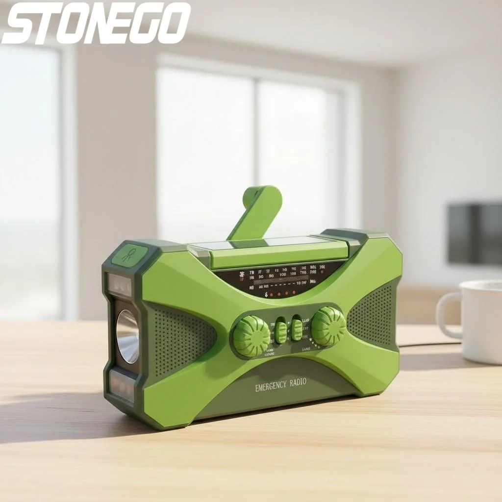 

Portable Rechargeable LED Flashlight Solar Crank 10000mAh Dual Speaker Emergency Light SOS Alarm