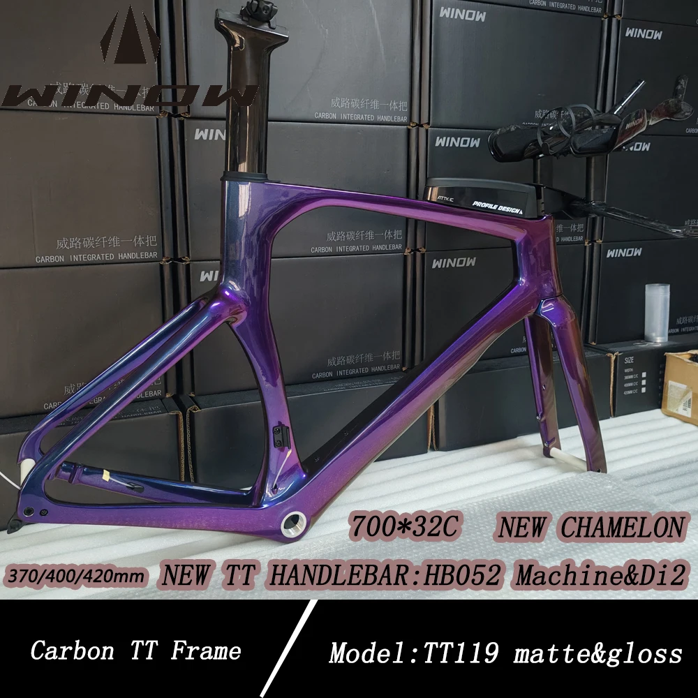 Winow Carbon TT Frame Chinese Triathlon Bike Frameset Disc Time Trial Bike Frames With New TT Handlebar HB052&Tool Box Di2