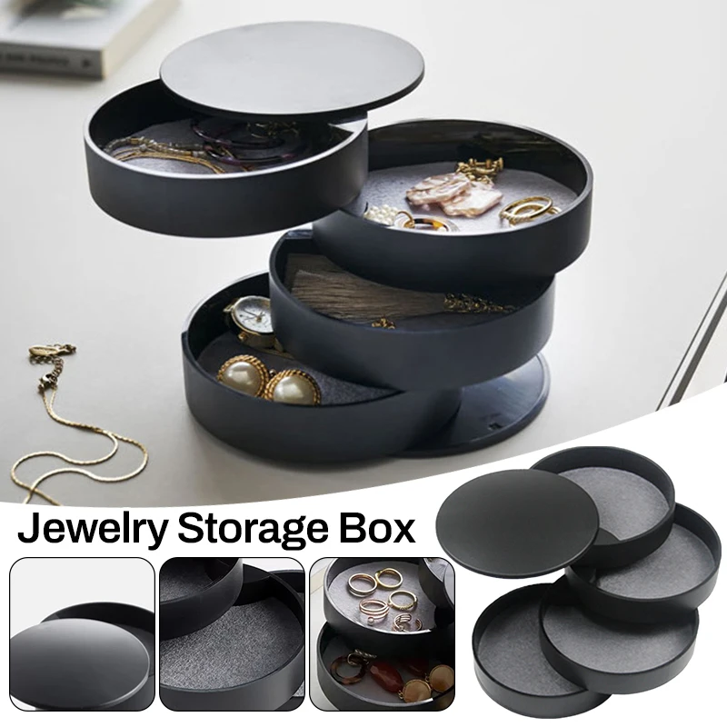 Multi-layer Rotating Desktop Storage Box Hair Accessories Jewelry Makeup Box With Lid Dust-proof Earrings Necklace Storage Box