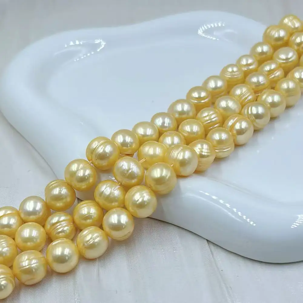 

10-11 мм желтая полосатая поверхность, оптовая продажа, круглый натуральный пресноводный жемчуг, сделай сам, изготовление ювелирных изделий, бусины-разделители 14 дюймов