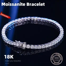 Original D VVS1 Moissanite Tennis Bracelet 100% S925 Sterling Silver Plated 18k White Gold With GRA Bracelet For Women Man