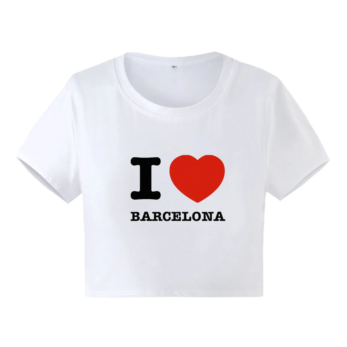 I Love Barcelona Print Female T Shirt Summer Baby Crop Top Sexy Party Clothes O Neck Cropped Navel Women Cotton Fashion T-Shirt