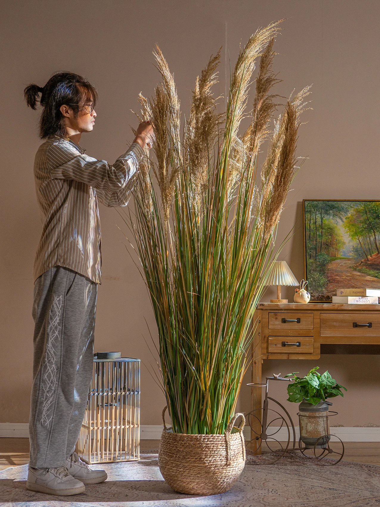

High end natural reed grass simulation flower plant false tree indoor dry flower biomimetic green plant display window