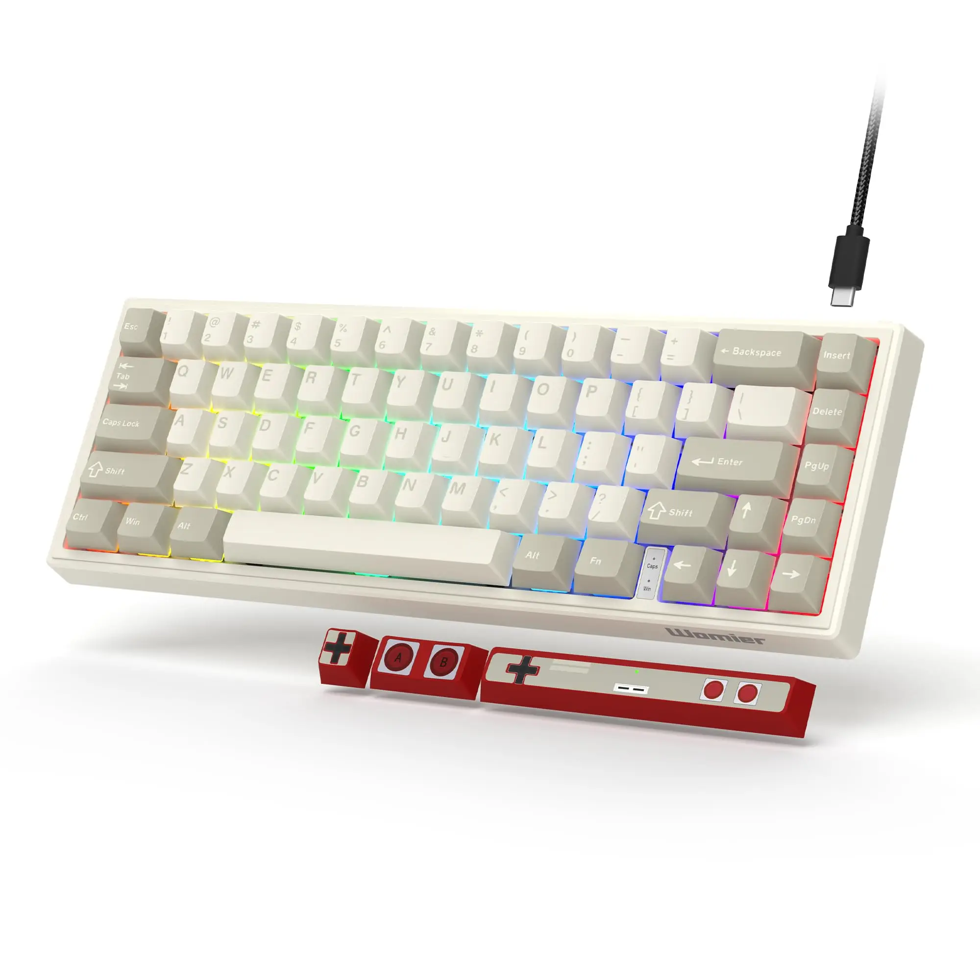 teclado mecanico retro do jogo gaxeta montada com fio led retroiluminado hot swap mulheres branco cinza vermelho v k66 60 01