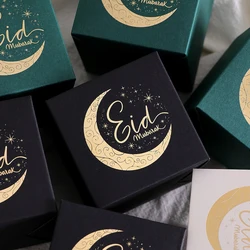 Set of 10Black, White and Green Eid Greetings Mini Gift Bags with Elegant Gold Crescent Design and Star Decoration Perfect for