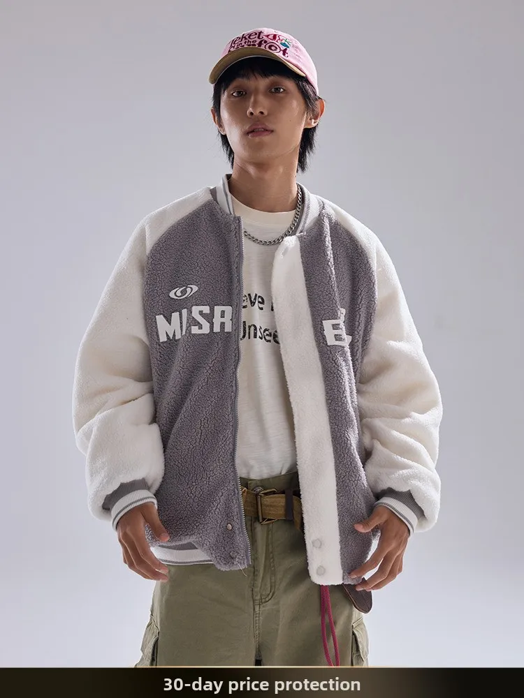 

Американская ретро-куртка Nted в стиле колор-блок с бейсбольным воротником, свободного кроя, для пар, с отделкой из овечьей шерсти, теплая, хлопковая, молодежная, повседневная, из полиэстера