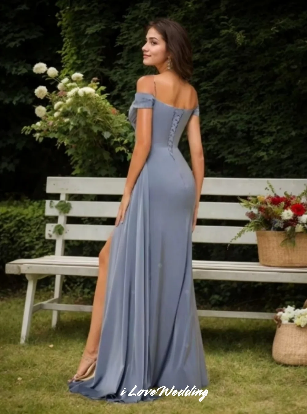 Серпанково-синее платье подружки невесты с открытыми плечами, 2025, атласное платье русалки с открытой спиной и складками по бокам, длиной до пола, свадебное платье по индивидуальному заказу