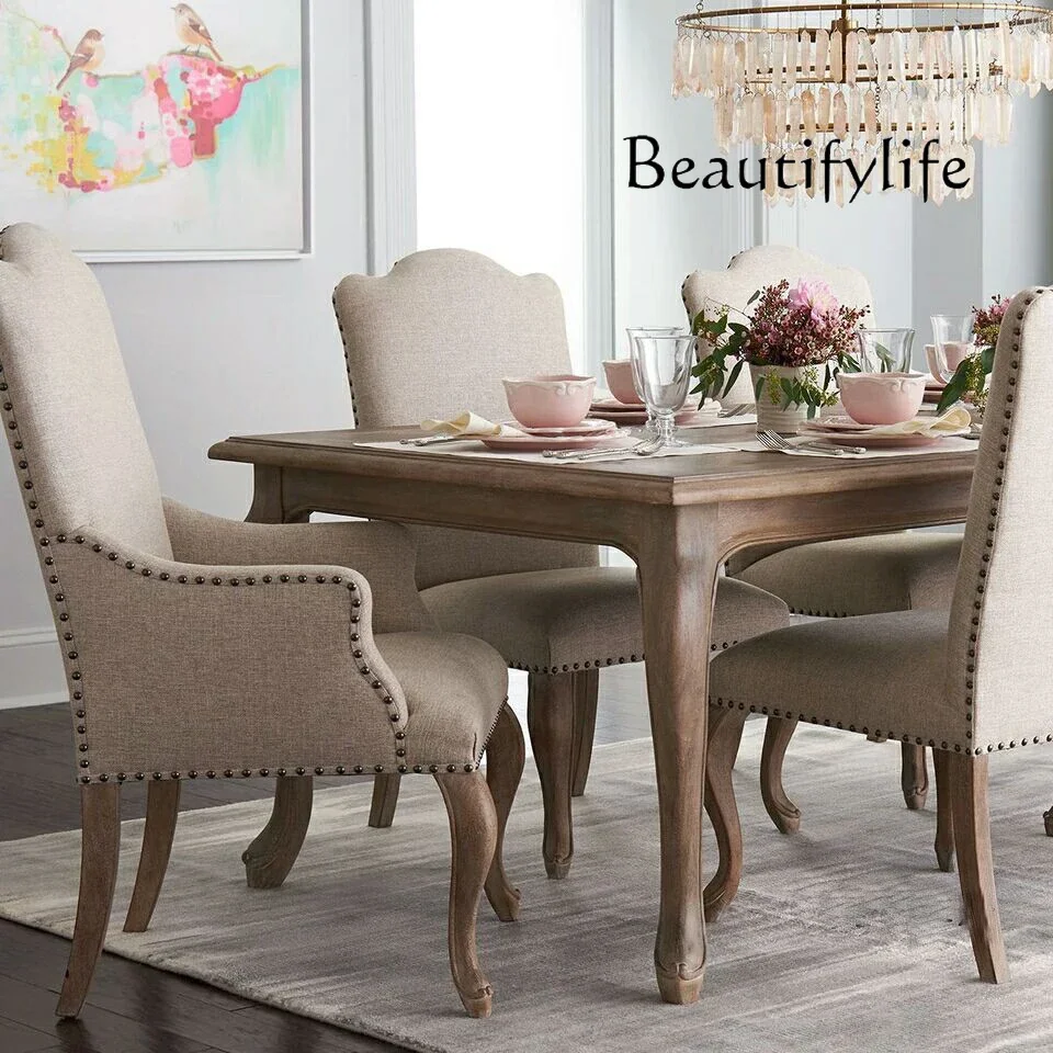 N44 French retro solid wood square dining table American conference table simple household meal negotiation table dining chair l
