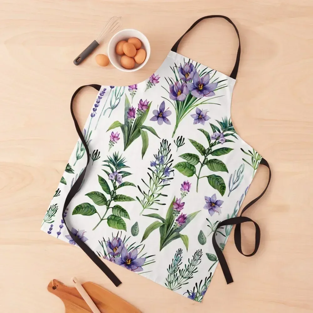 

Watercolor botanical collection of herbs and spices Apron Kitchen Tools professional hairdresser Kitchen Chef Manicurists Apron