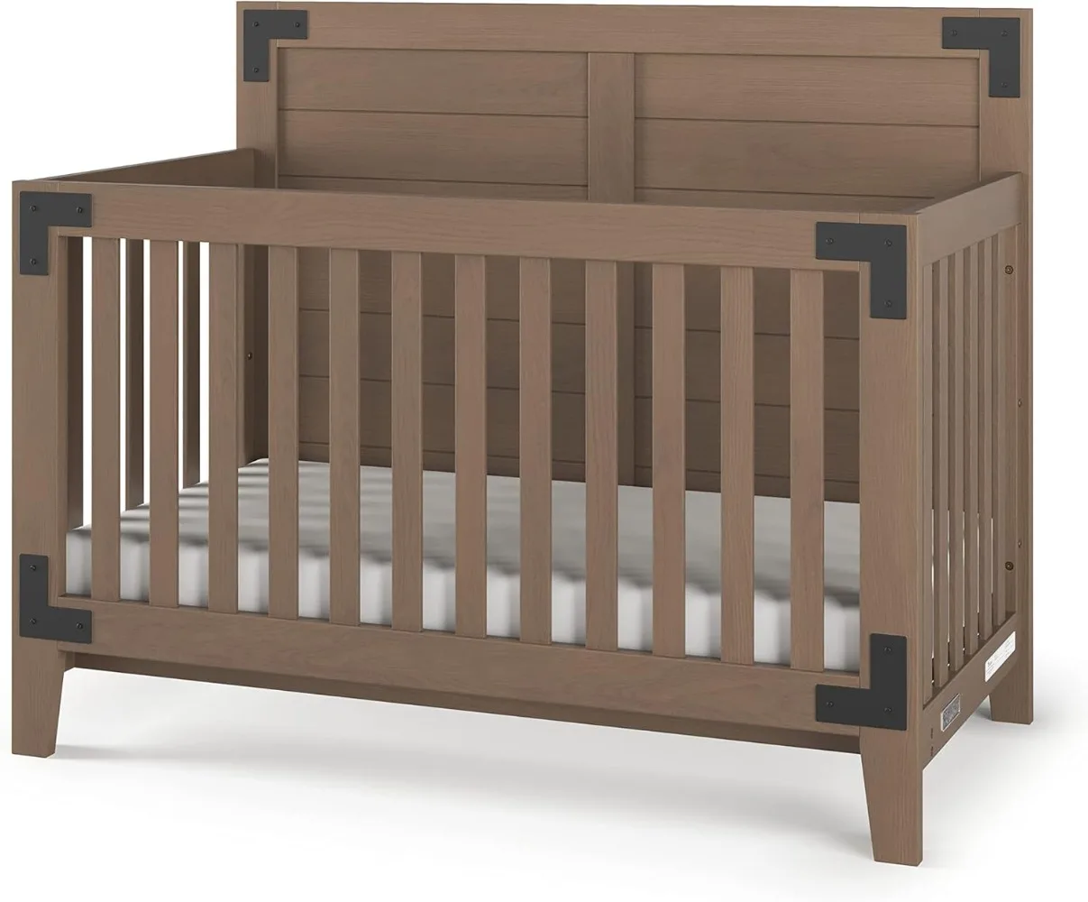 Lucas 4-in-1 Convertible Crib, Baby Crib Converts to Day Bed, Toddler Bed and Full Size Bed, 3 Adjustable Mattress Positions