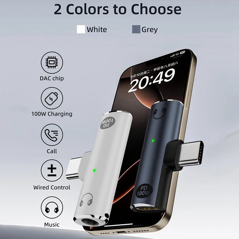 USB C naar audio-aansluitingadapter met 100 W snel opladen, 2-in-1 USB C naar 3,5 mm vrouwelijke hoofdtelefoon voor Type C-interfaceserie