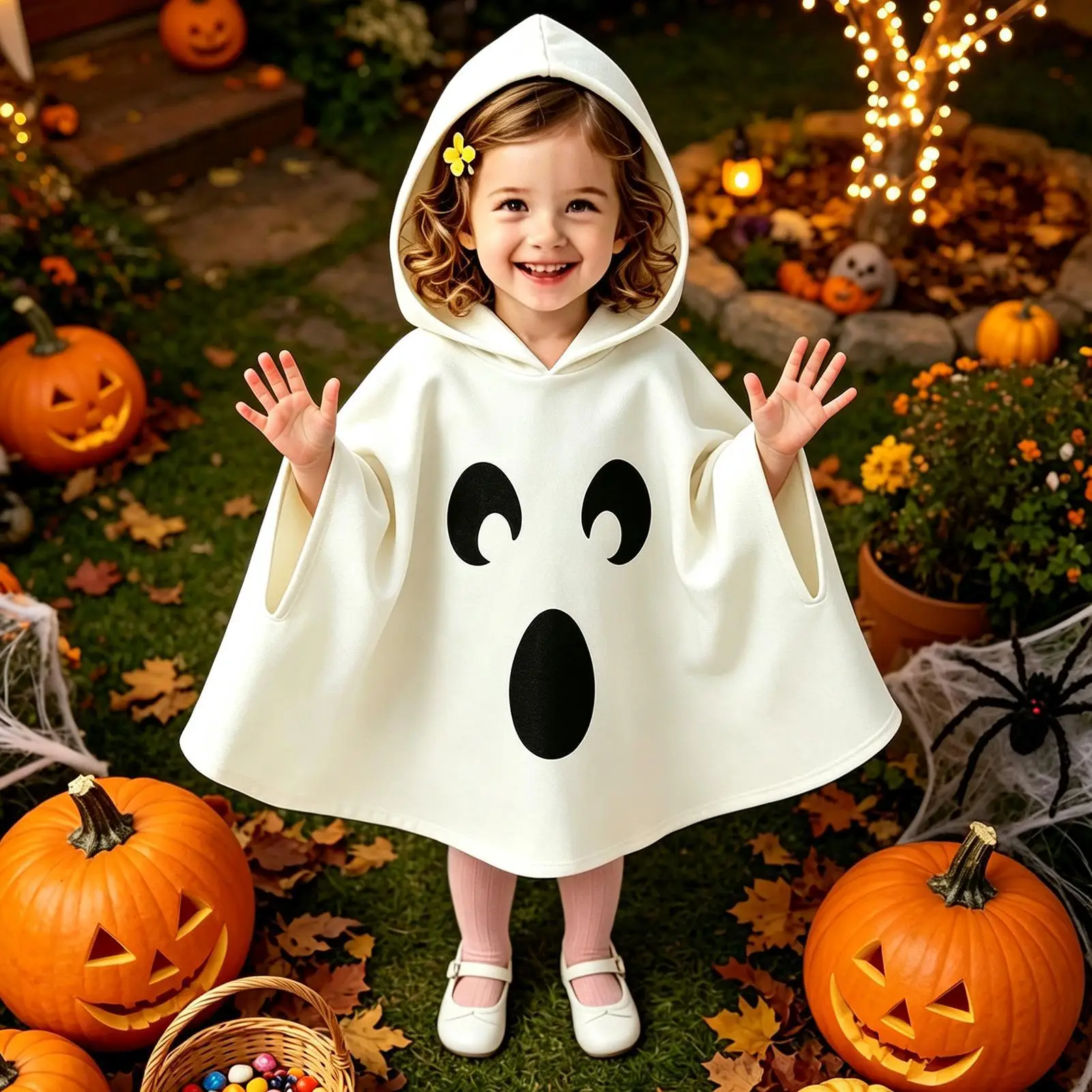 Halloween Ghost Cosplay Costume Baby Hooded Cape Poncho Cloak for Kids Party Dress Up Wear Spooky Cosplay Cloak Photo Props