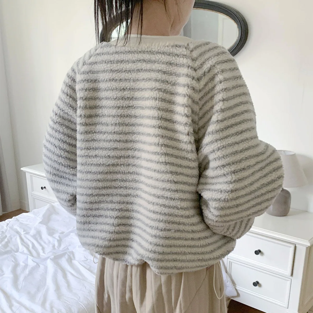 ملابس نسائية من فرو الضأن Jaet للخريف والشتاء على الوجهين ملابس غير رسمية فضفاضة طويلة Sve ort Sle قمة دافئة للتنقل Sle Faion #4