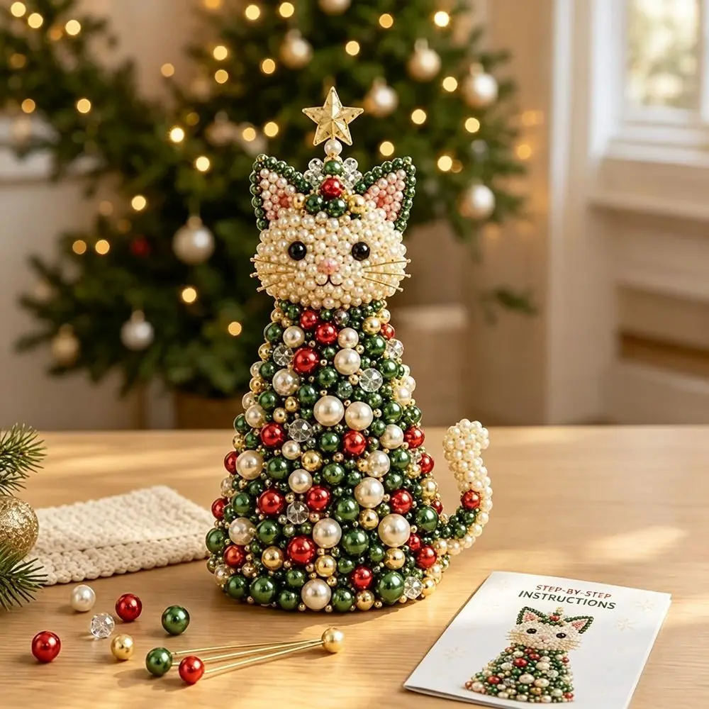 Multicolor Beaded Christmas Tree Kit Crystal Beads Creative Craft Design DIY Ornament Making Set Dreamy Style Home Tabletop Size