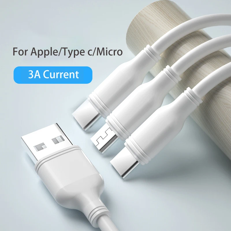 Universal Multifunctional USB Cable, White PVC Cable, Fast Charging, 3 in 1