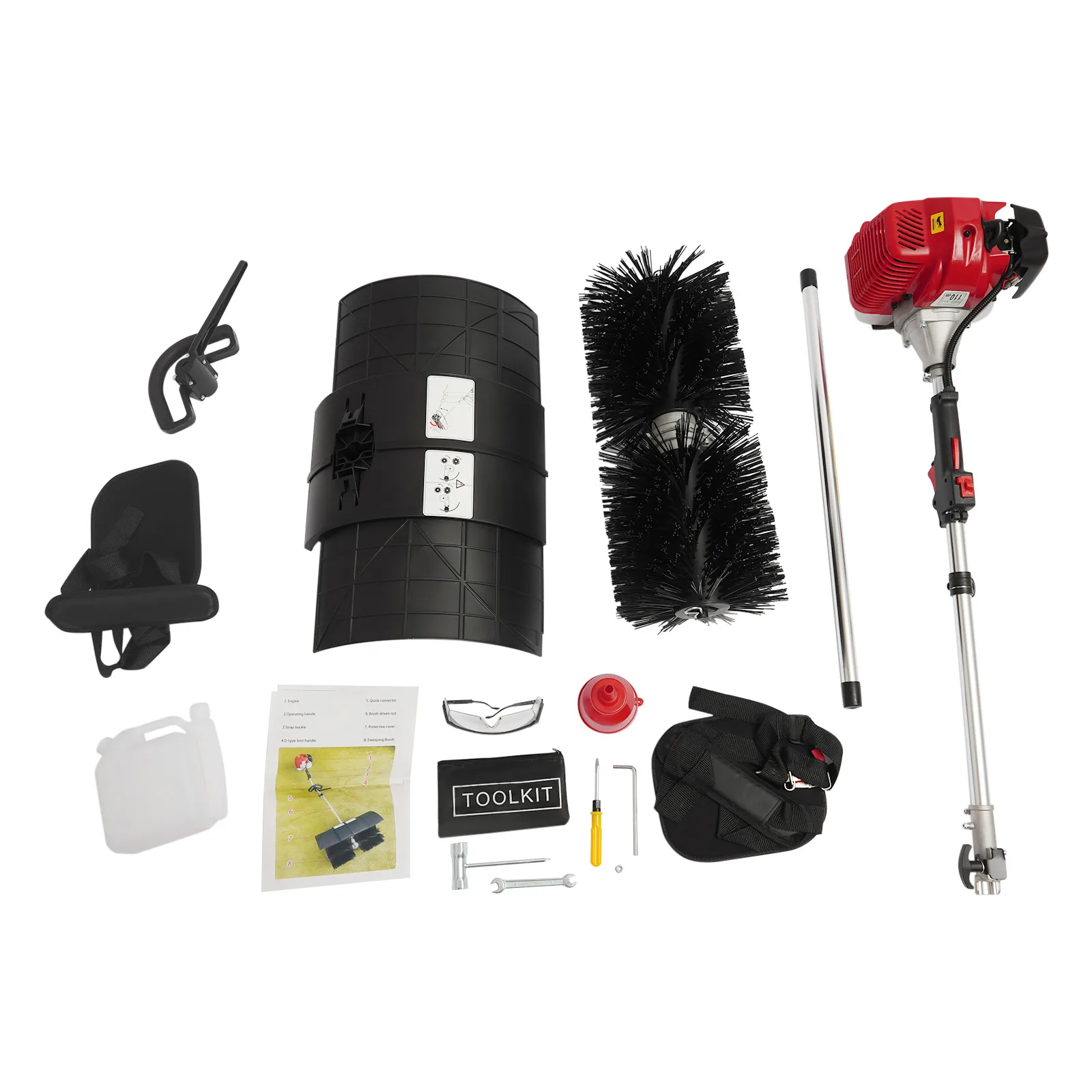 52cc 2-Stroke Powered Walk-Behind Sweeper with 52cm Brush, Outdoor Lawn Street Farm Driveway Sidewalk Cleaning Machine