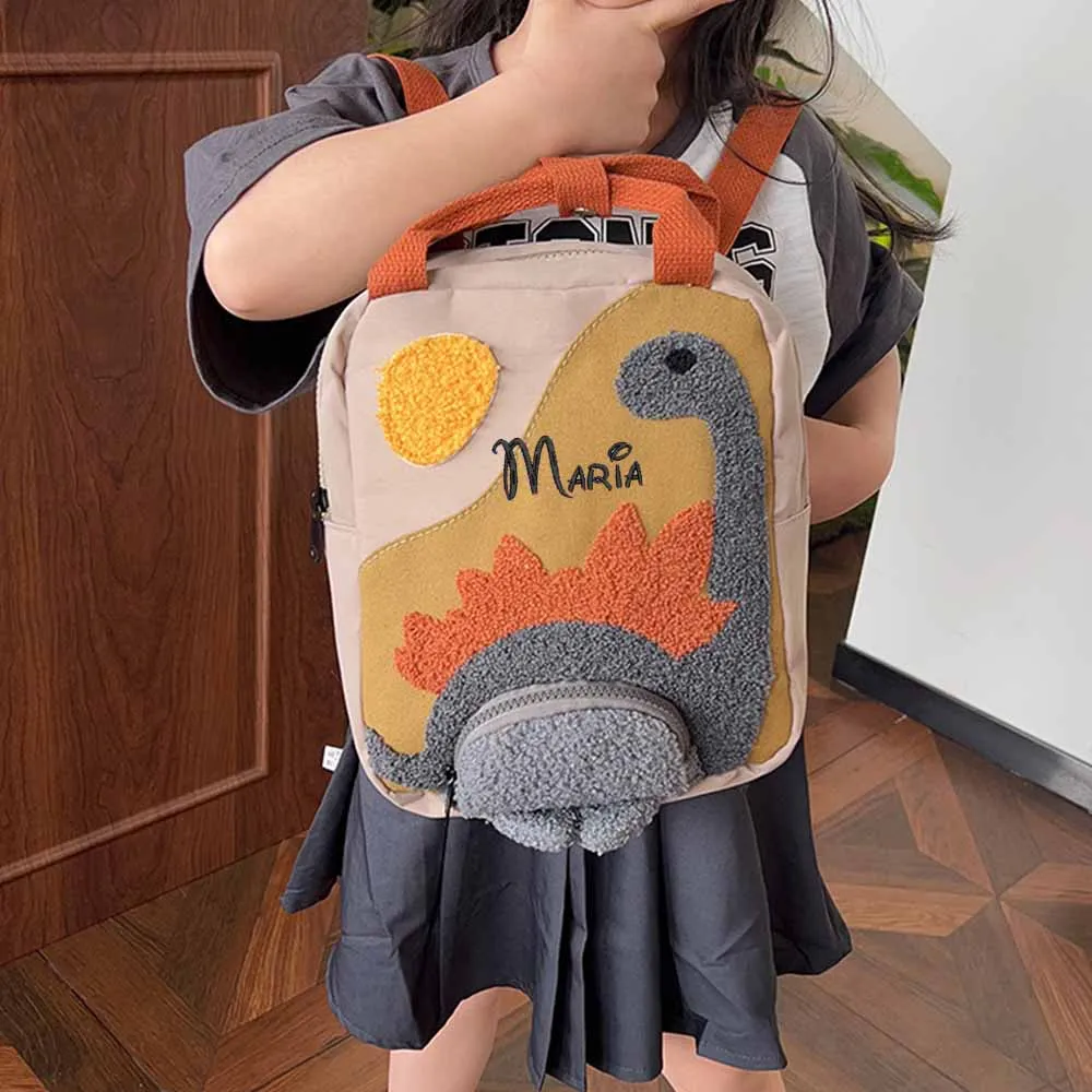 

Personalized Children's Backpack,Sun Dinosaur Kindergarten New Versatile Canvas Backpack, Girls Cartoon Bag, Toddlers, With Name