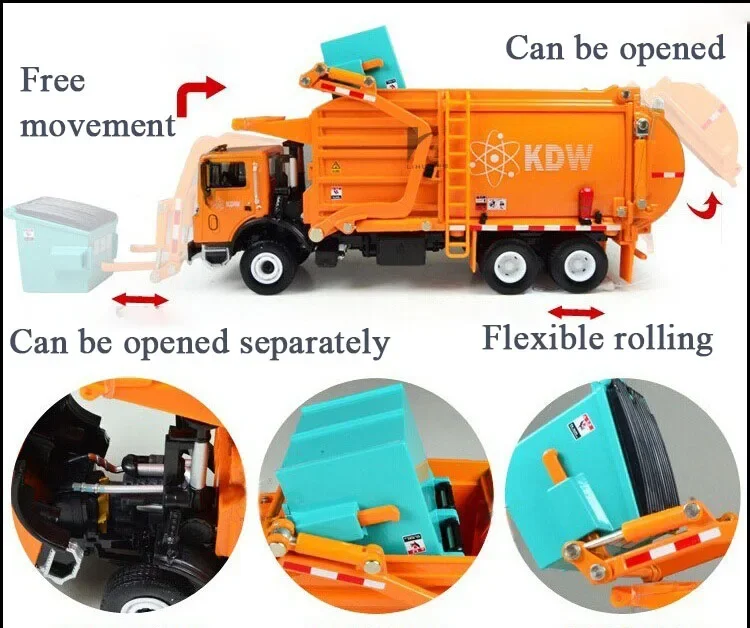 1:24 Garbage Truck Cleaning Vehicle Model Alloy Materials Handling Garbage Truck Sanitation Trucks Clean Car Toy for Kids Gift