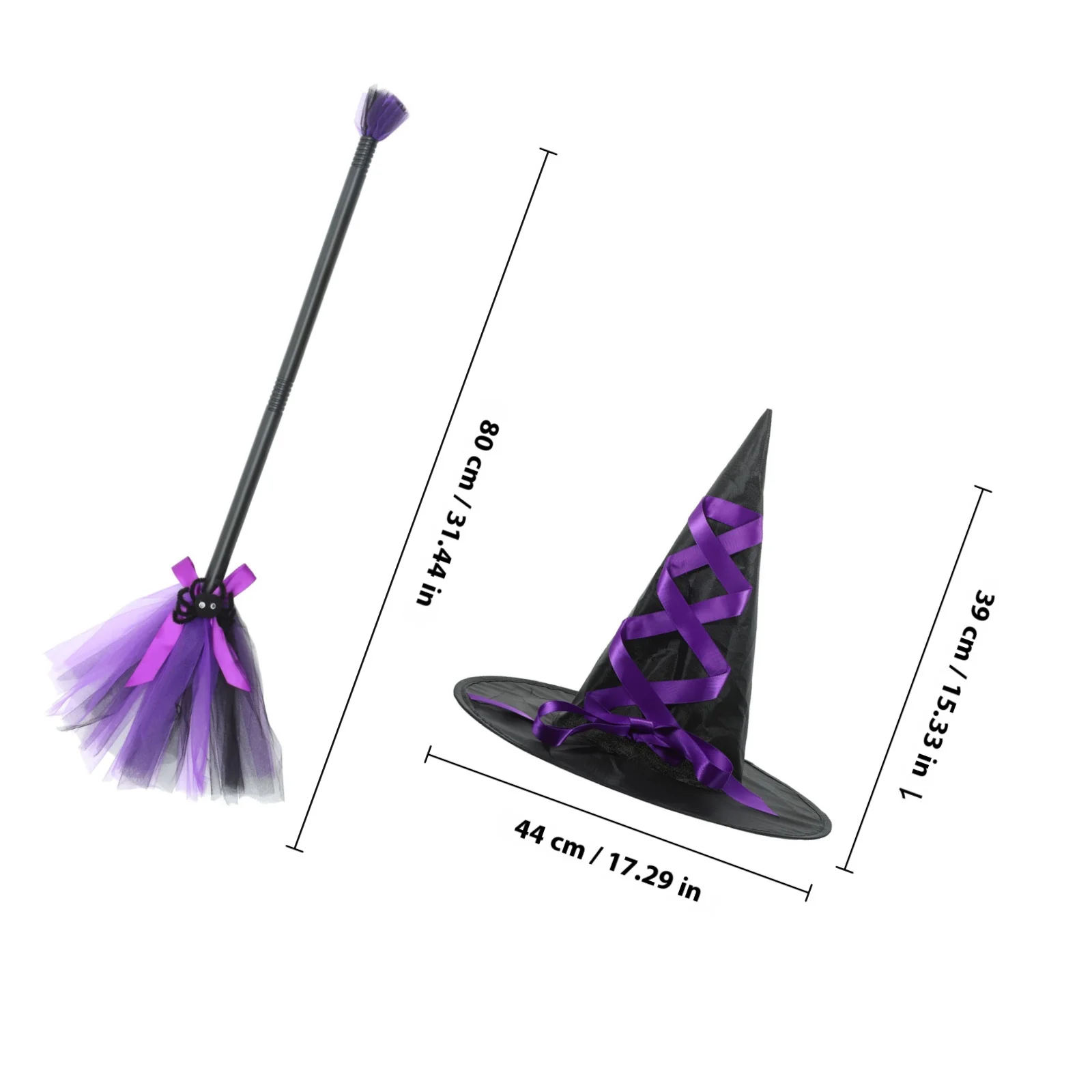 1Set Halloween Witch Hat Cosplay Set Decorative Witch Broom Prop Party Dress-Up Masquerade Gift Witches Broom Witches Hat