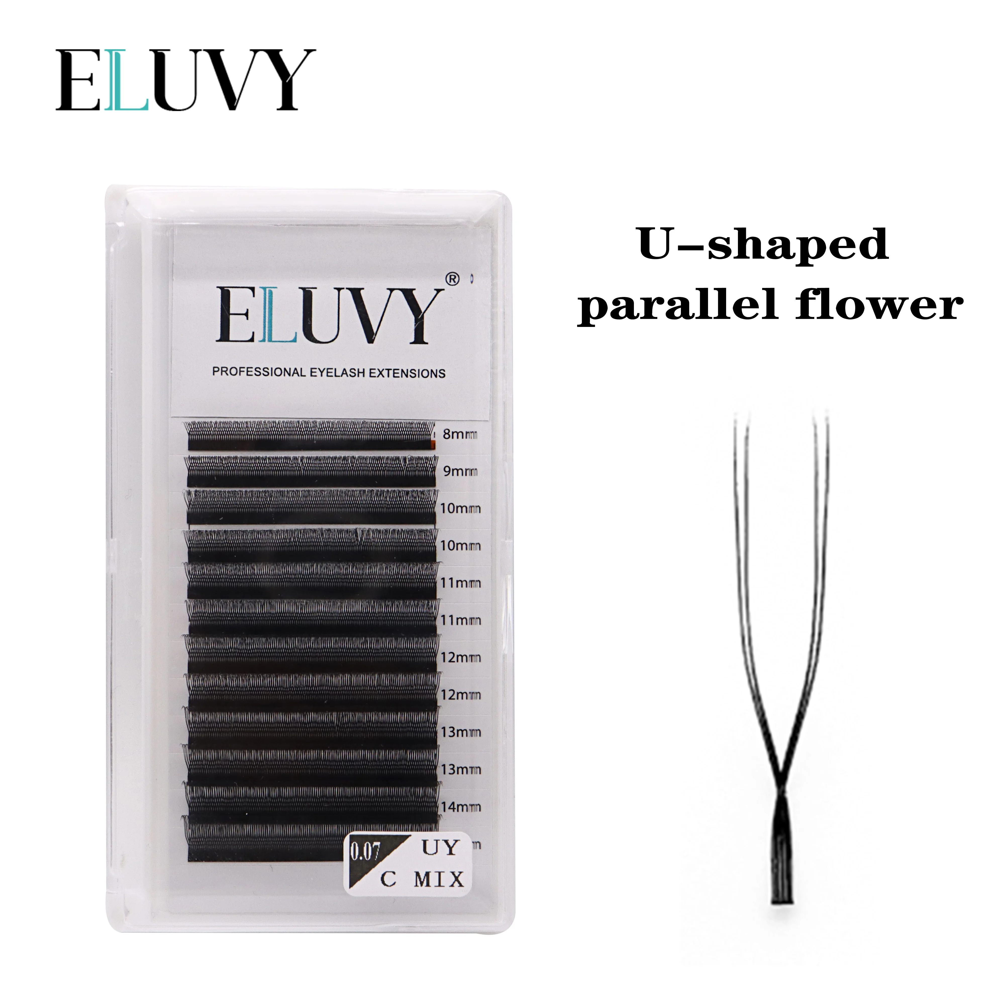 ELUVY U 字型パラレルフラワーまつげエクステンションマットブラックダブルヒント YY ボリュームソフトでふわふわつけまつげ