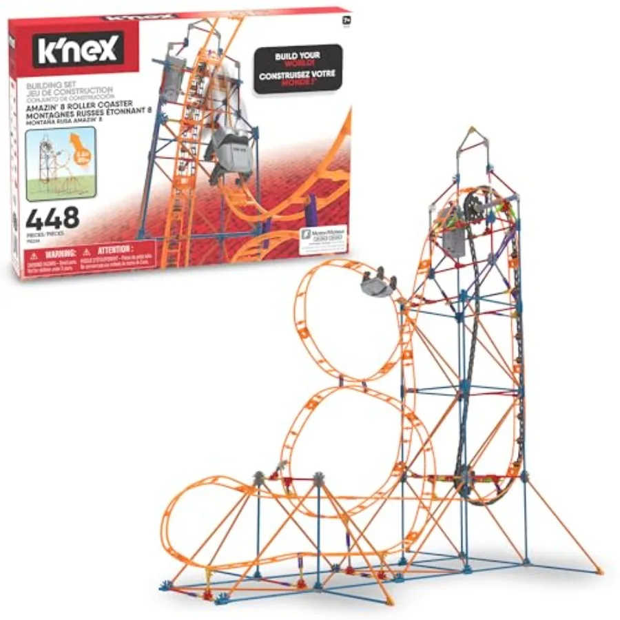 

K'NEX Amazin' 8 Coaster STEM Building Set Creative Construction Toy for Ages 9+ Blue and Red Plastic Pieces Interactive Enginee