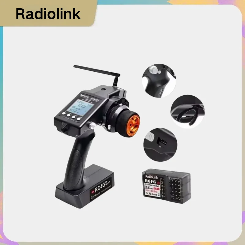 

RadioLink RC4GS V3 2.4G 4CH RC Transmitter with R6FG Gyro Receiver Low Latency 400M Range for RC Car Truck Crawler Boat