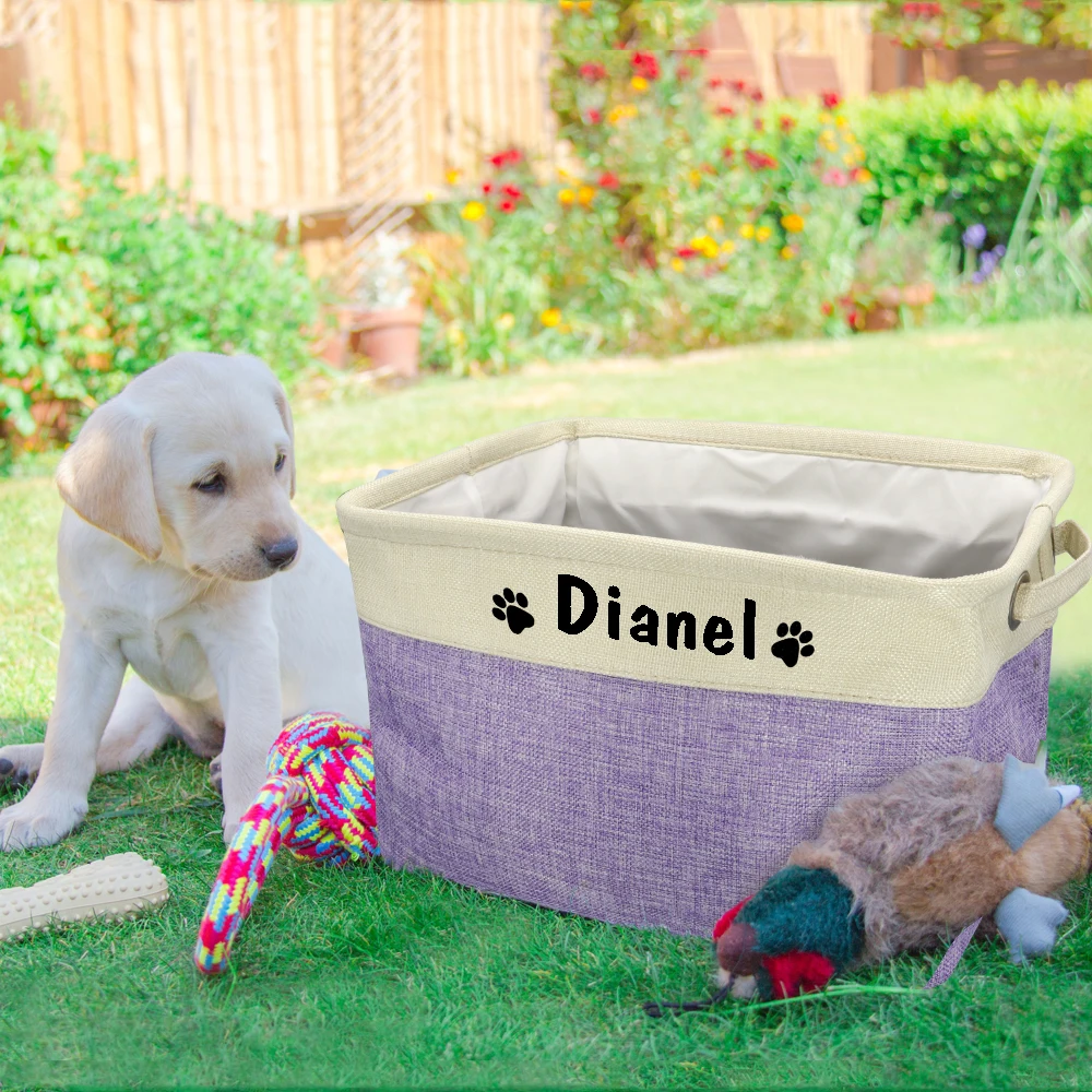 Cesta de brinquedo personalizada para cães, caixa de armazenamento para animais de estimação com impressão gratuita, faça você mesmo, nome de cachorro personalizado, brinquedos, acessórios de roupas, ...