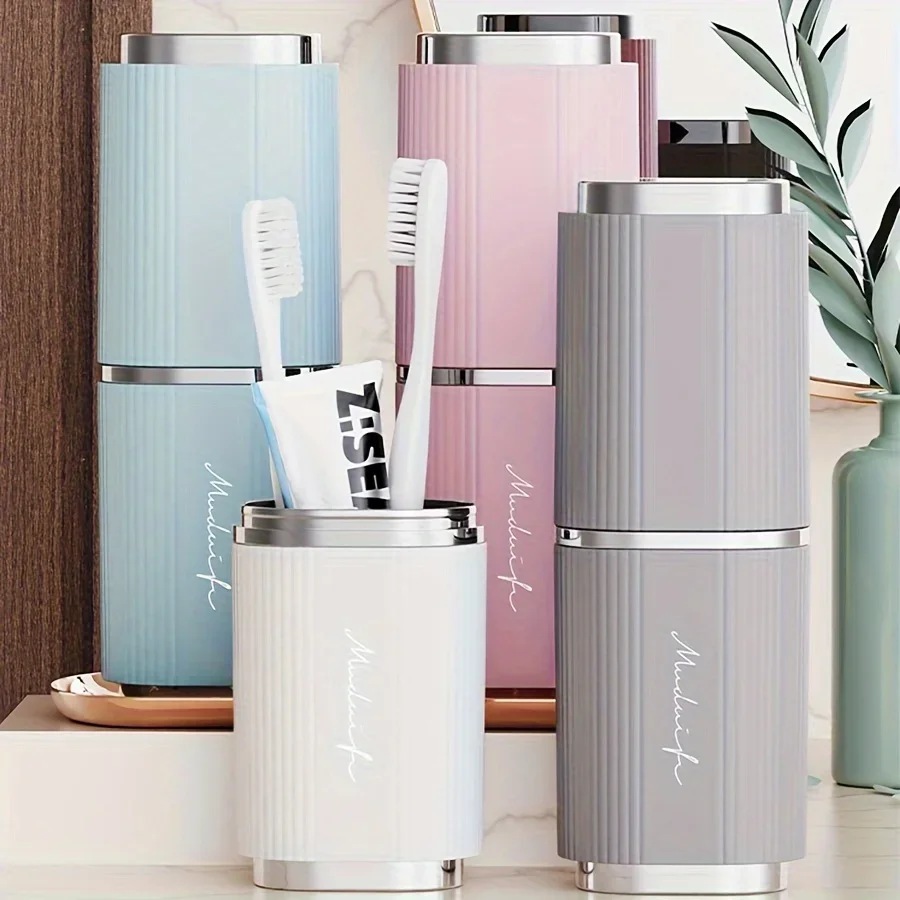 1 صندوق تخزين فرشاة الأسنان المحمول، علبة فرشاة الأسنان للسفر، علبة معجون الأسنان البلاستيكية، كوب غسول الفم لرحلة العمل